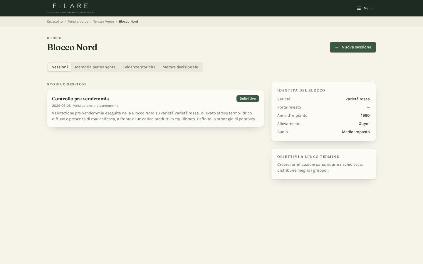 FILARE block history and permanent technical memory interface